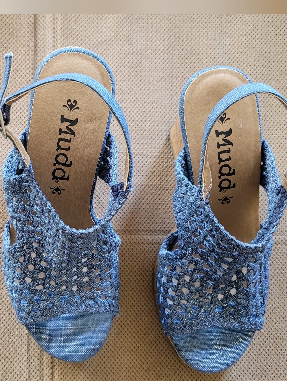 Braided Denim Fabric Wedge With Metallic Silver Thread - Picture 5 of 5